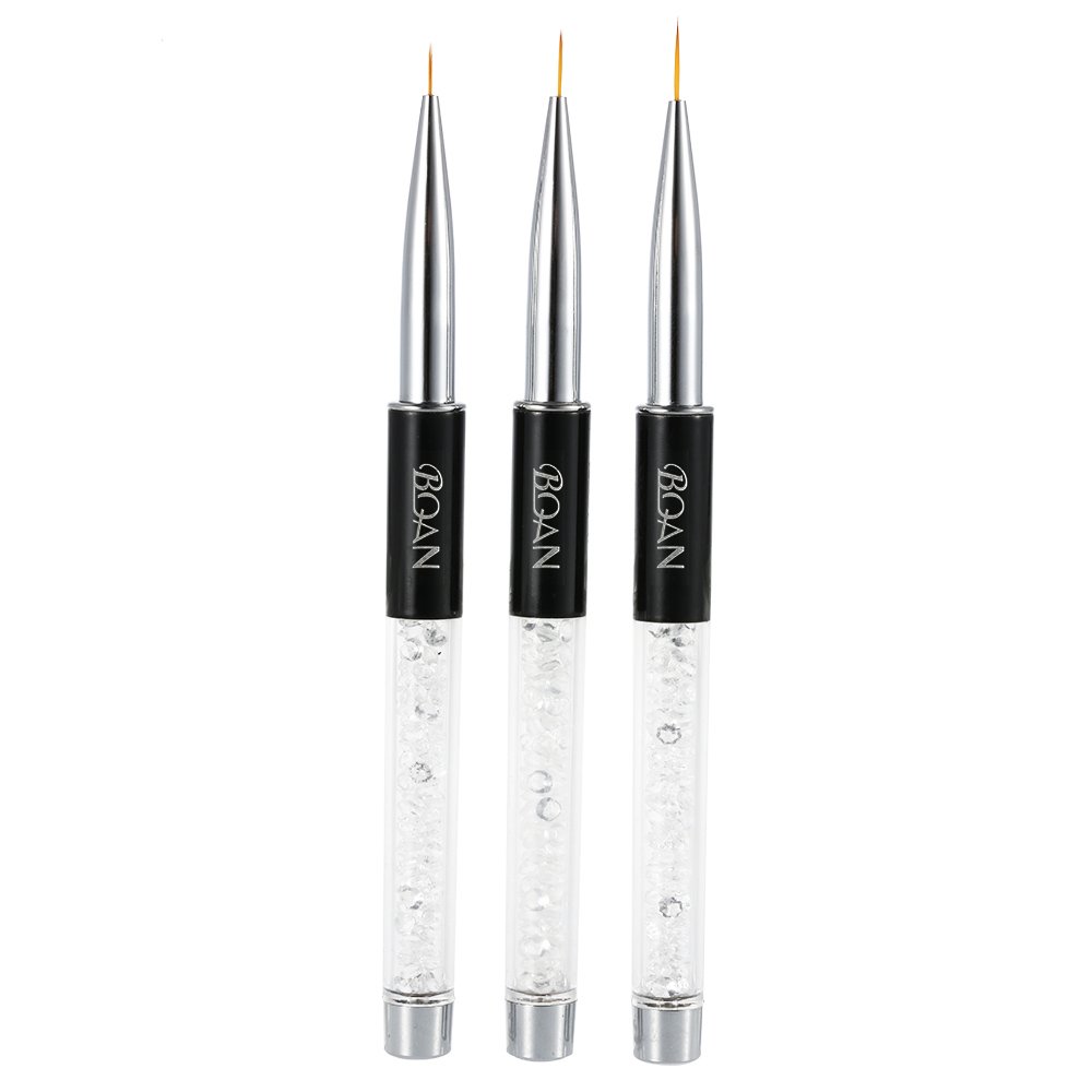 Anself 3PCS Nail Art Painting Brush 7/9/11mm Crystal Acrylic Nail Art UV Gel Painting Liner Brush Nylon Nail Art Liner Brush Pen Set Nail Art Brushes Set DIY Nail Art Tool
