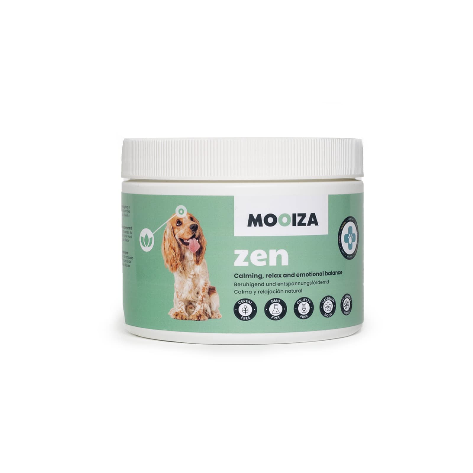 MOOIZA Zen - Tranquilizador para Perros - Suplemento Nutricional Que Ayuda a la Relajación y a Calmar Ansiedad Perros - Antiestres Perro - Calmante Perros - Relajante Ansiedad Perros