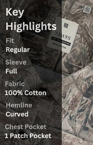 Image of 7-DAYS Men's Premium Formal Printed Shirt - 100% Cotton, Regular Fit, Full Sleeves, with Pocket - Stylish for Special Occasions.