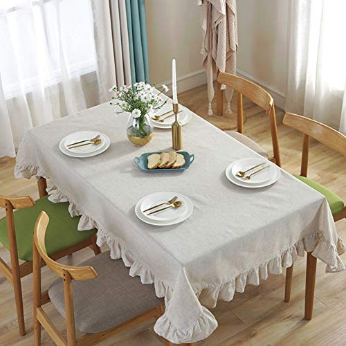Amzali Cotton Linen Tablecloth Flounces Fabric Dust-Proof Table Cover For Kitchen Dinner Picnic Table Cloth Home Decoration (Square, 55 X 55 Inch, Linen) #TOP4