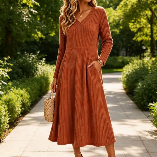 Womens Fall Dresses Long Sleeve Knit Sweater Dress with Pockets - image 5