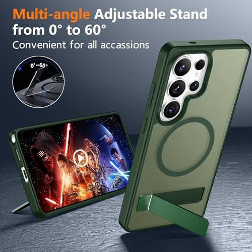 Image of SPIDERCASE Magnetic for Samsung Galaxy S26 Ultra Case,[Built-in Invisible Kickstand][Compatible with Magsafe] Slim Translucent Matte Phone Case for S26 Ultra 6.9'',Green