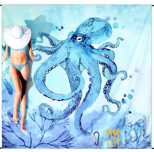 HIHOHO Beach Blanket, Wateresistant Sandproof Sand Free Beach Mat with Corner Pockets Portable Bag for Beach Festival,Picnic,Travel and Outdoor Camping Activties (BL-Octopus, 79"×83"(4 Person))