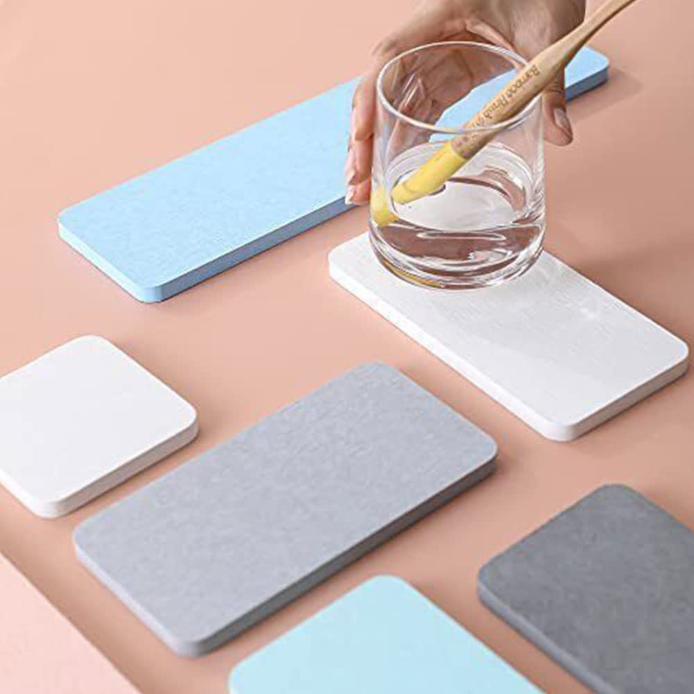 Yowmina 4 stuks waterabsorberend stenen dienblad voor gootsteen, wastafel organizer, onmiddellijke sneldrogende mat voor het aanrecht, antislip diatomit mondwaterbeker-onderzetters (4 stuks, wit