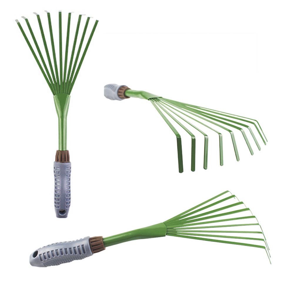 TopHomer Mini rastrello da giardino da 16 pollici 9 radici in acciaio ventilatore a mano Rastrello da giardino Rastrello per arbusti a mano Rastrello per ventaglio a mano piccola impugnatura..