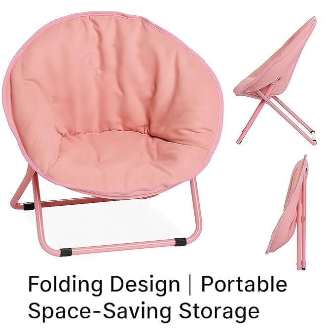 KARTAHARTA Round Chair with Floor Chair Back Support,Folding & Living Room & Bedroom,Portable Room & Kids,Folding Camping Chair for Indoor–Outdoor Relaxing,Comfortable Foldable Floor Seating (Pink) 4