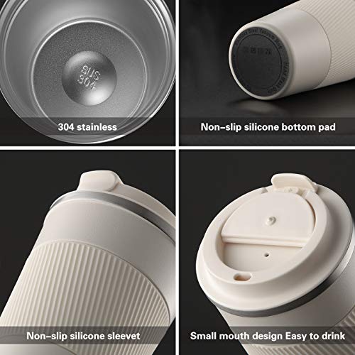 VEIYI Termo de acero inoxidable, 510 ml, taza de café To Go, vaso de viaje con tapa, 100% a prueba de fugas y doble… - Imagen 5