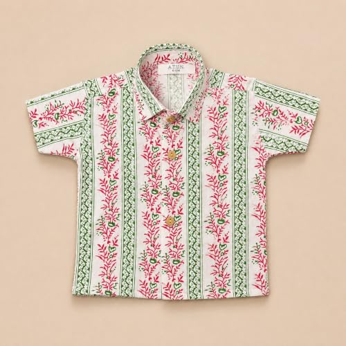 Image of A.T.U.N. (ALL THINGS UBER NICE) Boys 100% Cotton Printed Shirt | Half Sleeve Smart Casual Shirt for Kids | Soft Breathable Button Placket Top