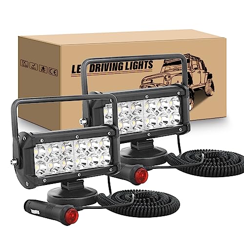 RIGIDON 2Pcs 7 pulgadas 36W Faros trabajo led con Imán, Spot Luz de trabajo led 12V Lámpara trabajo led portatil para 4x4 off road camión coche todoterreno SUV Vehículos, 6000K Faros Antiniebla