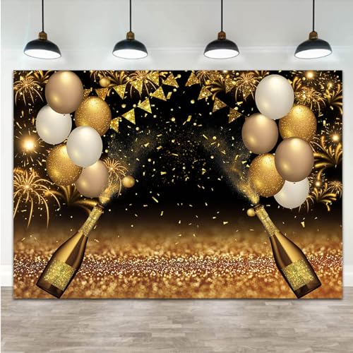 Fondo fotográfico Qian negro con globos dorados 8x6 ft miniatura 2