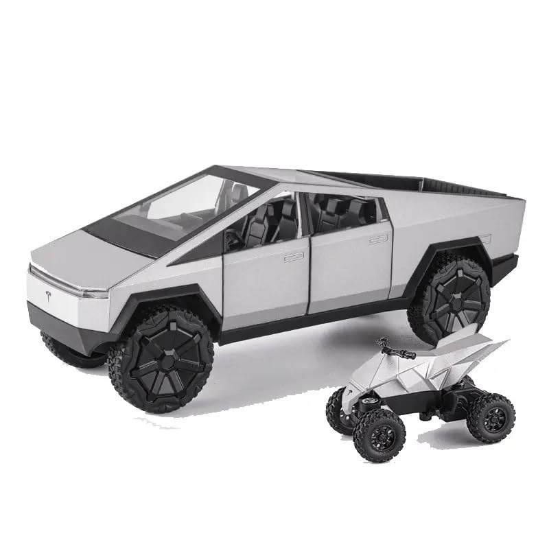 Image of 1:24 Scale Big Tesla Cybertruck Model Diecast Metal Pullback Toy Car with Openable Doors & Light, Music Boys Car for Kids Best Toys Gifts Toys for Kids (Color Silver)