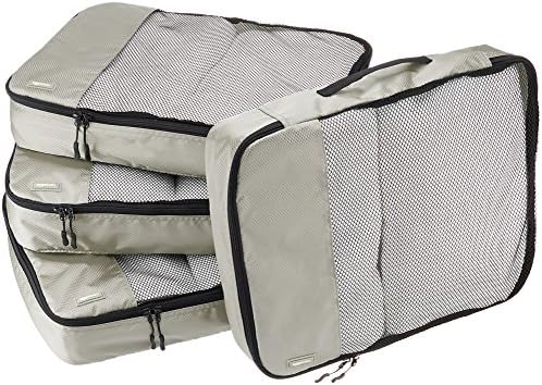 Amazon Basics 4 Piece Packing Travel Organizer Cubes Set - Large, Grey