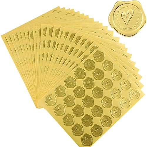 300Pcs Gold Embossed Wax Stickers Valentines Day Heart Envelope Seals Self-Adhesive Stickers for Wedding Celebrations Greeting Cards Commemorative Parties Engagement