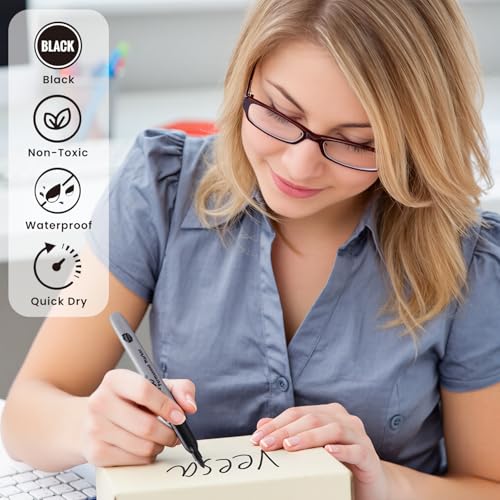 Image of 36 Pack Permanent Markers Fine Tip, Black Permanent Marker Pens for Office, School & Home, Waterproof, Smear-Proof, Quick-Drying