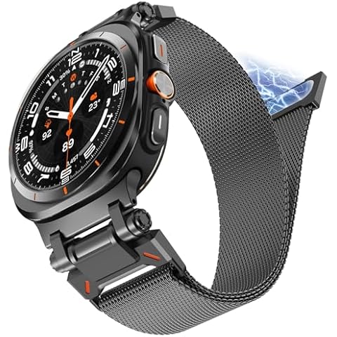 NewWays Milanese Loop for Galaxy Watch Ultra Bands 47mm for Men Magnetic Strap Stainless Steel Connector Military Rugged Galaxy Watch Ultra Bands, Black Cover