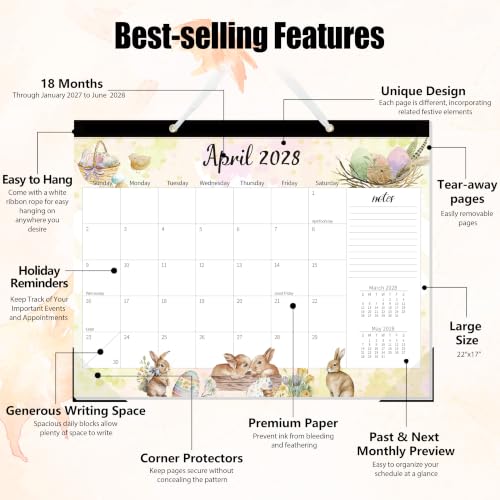 Image of GuassLee Large Desk Calendar 2027-2028, 18 Months, 22 inch x 17 inch