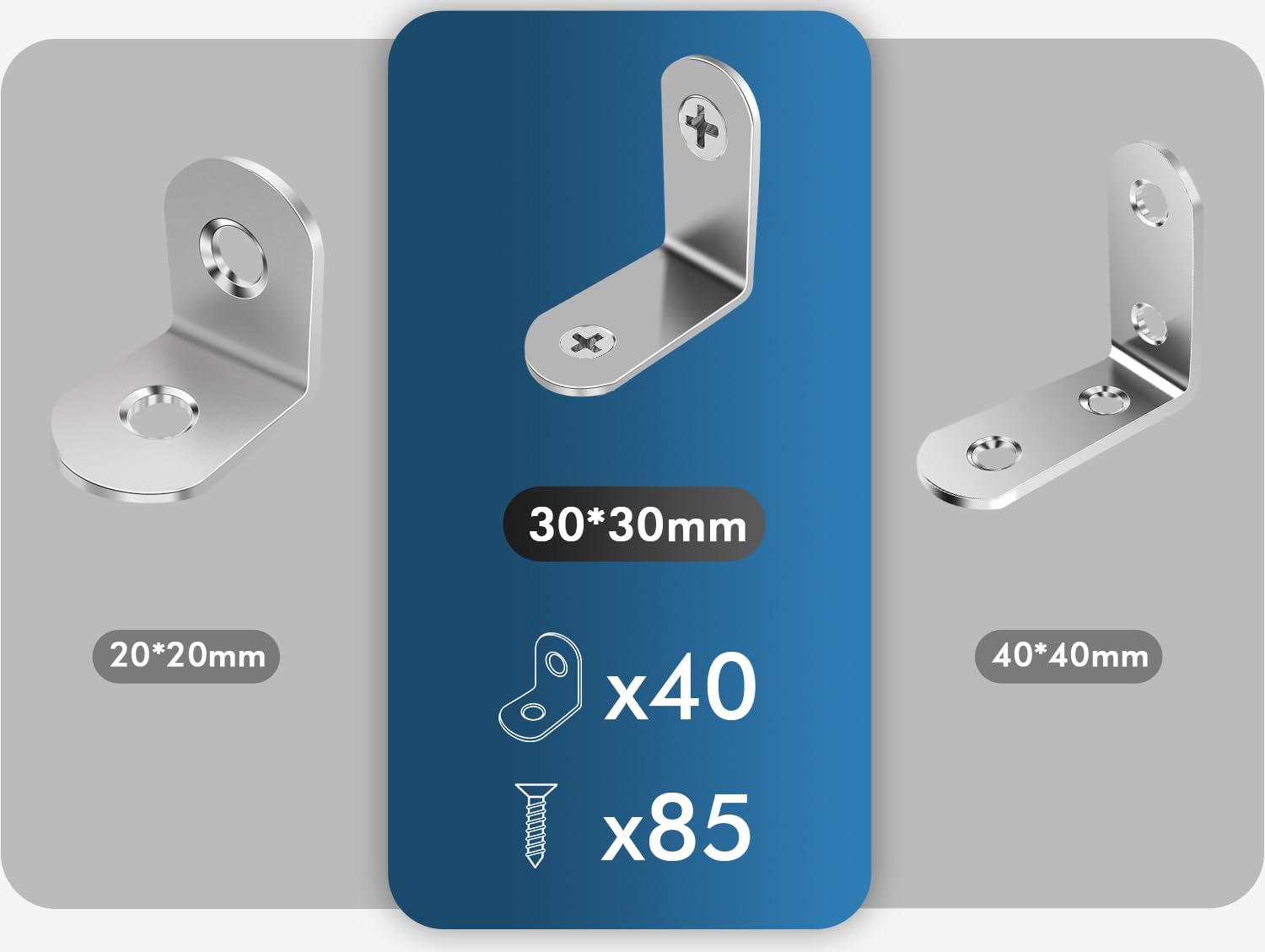 Shinfly Staffe Angolari 40 Pezzi 30 x 30 mm 90° Per Legno Con Viti