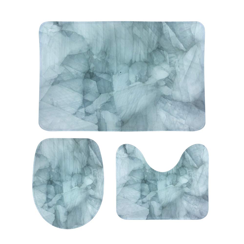 3 Piece Bath Mat Set Bathroom Rug Non Slip Pedestal Mat﻿Stone AgateWater Absorbent U-Shaped Toilet Set Extreme Soft