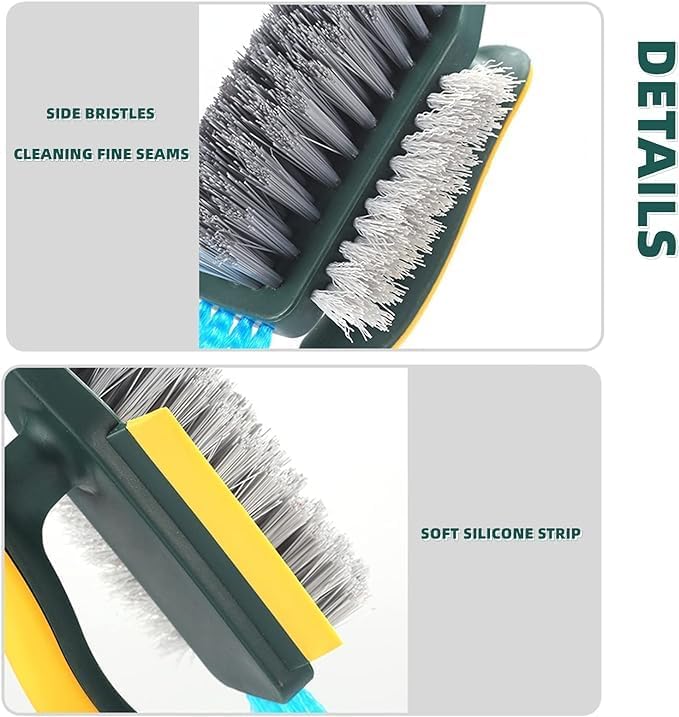Image of 4 in 1 Tile Grout Cleaner Brush with Squeegee V-Shape Gap Scrub Brush with Stiff Bristles Multipurpose Crevice Cleaning Tool for Floor, Bathroom, Kitchen, Sink & Window (1 Pc)