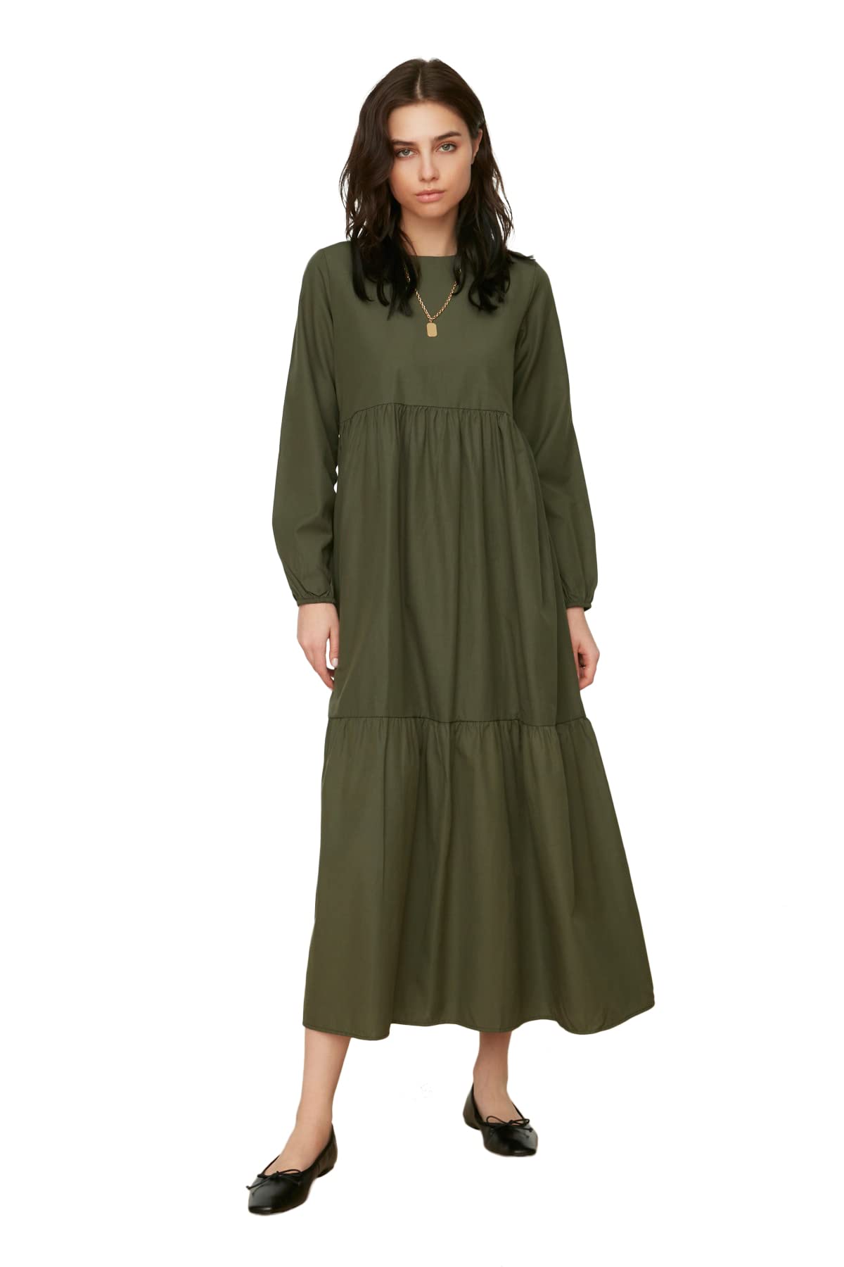 Trendyol Women Modest Maxi Skater Oversize Woven Modest Dresses Khaki