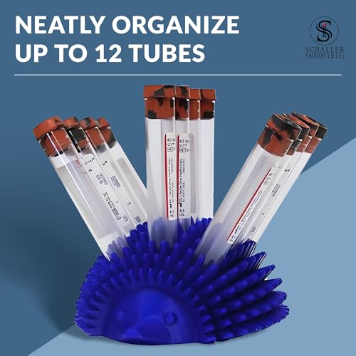 Image of S I Schaller Industries Hedgehog Test Tube Holder, 13mm - Veterinary Blood Test Tube Rack, Holds 12 Vials, Compact Fun Design Organizer for Veterinary and Research Lab Use - Royal Blue