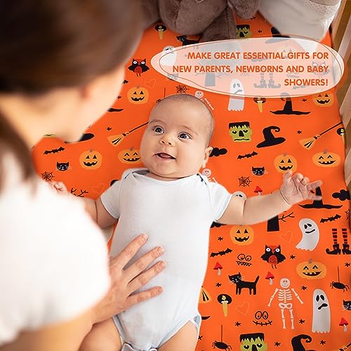 Image of JISEN Baby Crib Sheet 1 Piece Portable Fitted Crib Sheet for Standard Crib and Toddler Mattresses Nursery Bed Decor for Boys Girls 28x52 Halloween Ghost