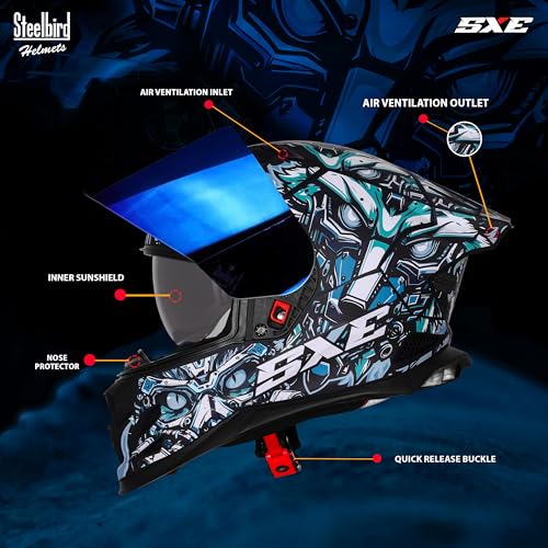 Image of Steelbird SBH-61 SXE X1 ISI and Dot Certified Full Face Helmet for Men with Inner Silver Sunshield