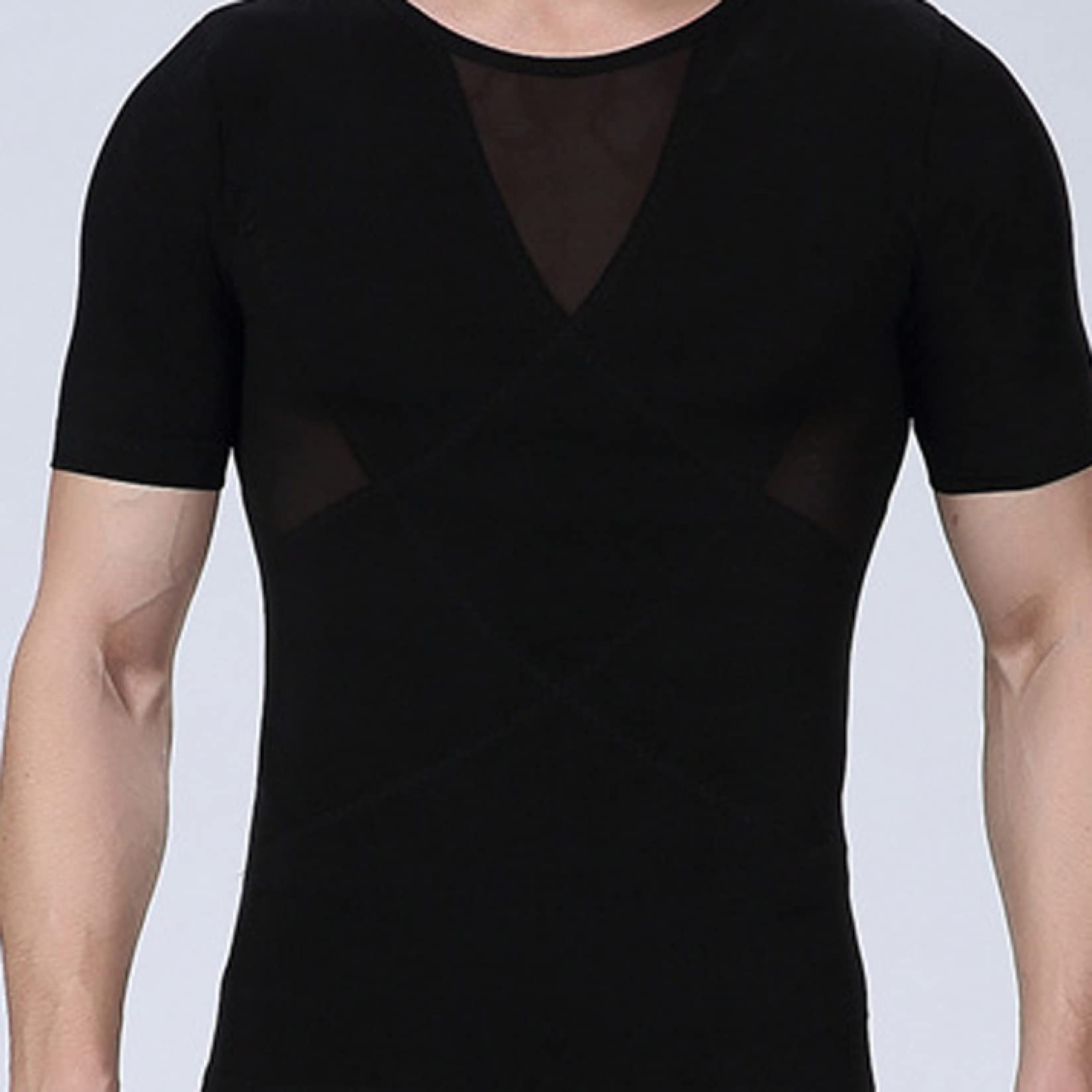 męska obcisła koszulka kompresyjna wyszczuplanie brzucha, modelowanie brzucha topy z krótkim rękawem t-shirt wyszczuplający sylwetkę