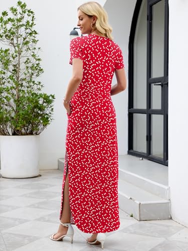 Image of Heymoments Womens Summer Maxi Dress Short Sleeve Casual Loose Long T Shirt Split Vacation Beach Sundress with Pockets