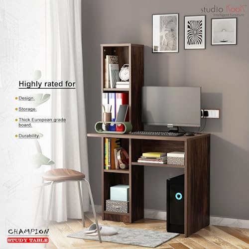 Image of Studio Kook Champion Engineered Wood Study Table with Storage, Matte Finish, 5 Shelves (Junglewood)