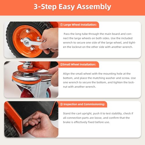 Heavy Duty Panel Dolly with Brake, 1200LBS Capacity 4 Wheel Slab Dolly Drywall Mover with 8 Inch Pneumatic Wheels Panel Cart, Sturdy Steel Construction for Drywall, Plywood, Sheet Goods Transport ASIN by Xbsyhx - Image 3