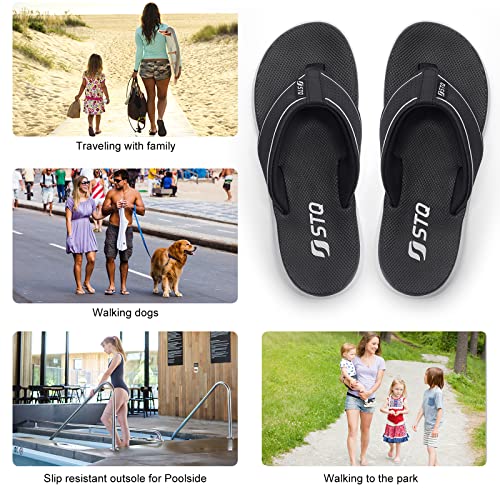 Stq Women's Flip Flops Comfortable Yoga Mat Non-Slip Thong Shower Sandals For Beach Pool Black White 11 #TOP2