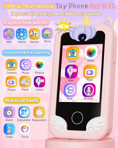 Image of KOKODI Kids Smart Phone Toys, Birthday Gifts Unicorn Toddler Play Phone for Girls 3-10, Touchscreen HD Dual Camera Cell Phones for Kids, Travel Toys Preschool Learning Toy for Kid with 8GB SD Card