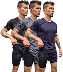 Kit 3 Conjuntos Academia Masculino, Camiseta Dry Fit + Short 2 em 1, Poliéster