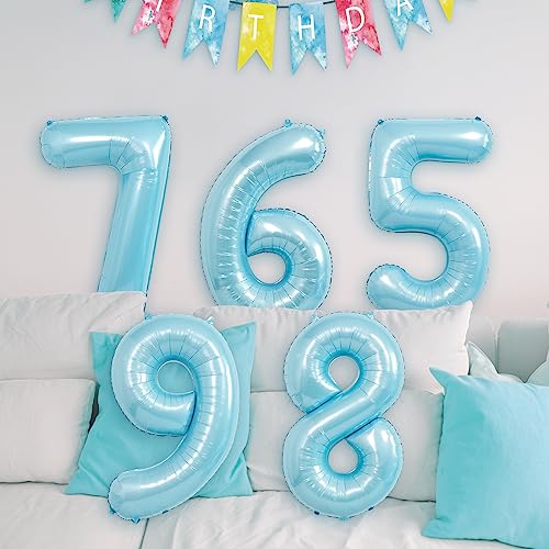 Image of 40 Inch light blue Number Balloons, Helium Mylar Foil Number Balloons for Birthdays, Number 6 Balloon for Party Decorations, Birthday Decorations, Boy Baby Shower
