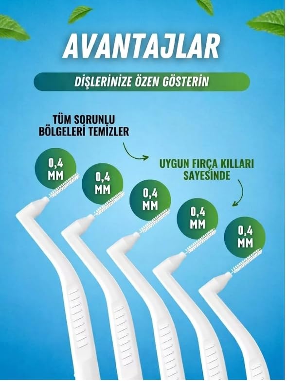 Hannah L-Shaped Diş Arası Fırçası 10 Adet Beyaz Renk Arayüz Fırçası Seti 0.4 mm Diş Bakımı Diş Arası Temizleme
