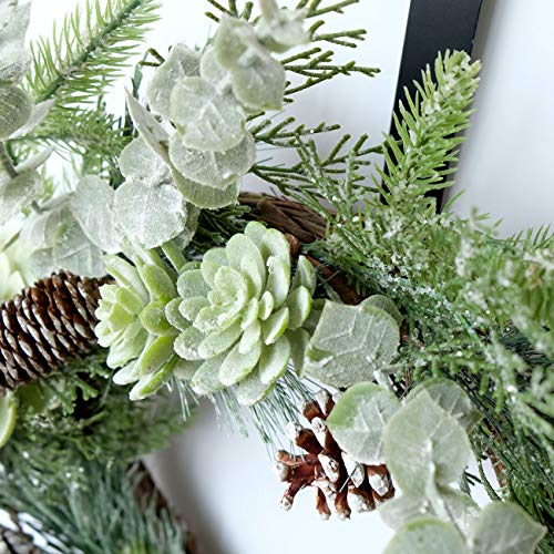 Idyllic 22 Inches Greenery Wreath Snowy Pine Cone Grapevine Wreath Artificial Winter Garlands For Front Door Indoor Wall Decor For Home Office Decoration With Floral Swags And Pine Branches #TOP1