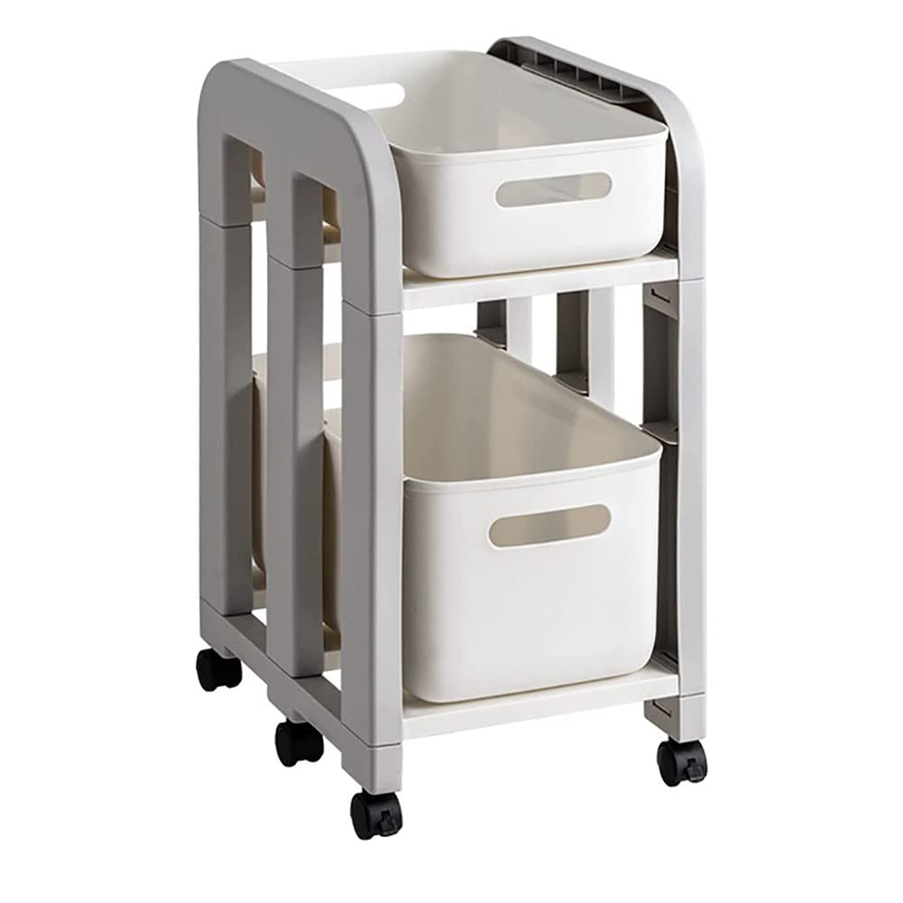 Carro de almacenamiento móvil versátil de 3 niveles con ruedas: carrito utilitario para organizar artículos de baño, cocina y oficina. Ruedas fáciles de mover, elegante acabado blanco (52 cm de altur