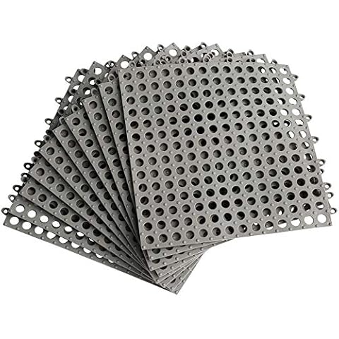 10PCS Interlocking PVC Floor Tiles with Massage Drain Holes - DIY Size Kitchen Bathroom Non-Slip Floor Tiles Mat - for Pool Shower Pet area Cabin Deck Indoor/Outdoor (Gray) Cover