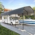 EROMMY 14x30x13 FT RV Metal Carport, Heavy Duty Galvanized Steel Roof Shelter with Reinforced Steel Frame, Outdoor Garage for RV, Travel Trailer, Truck, Boat and 2 Cars, Gray