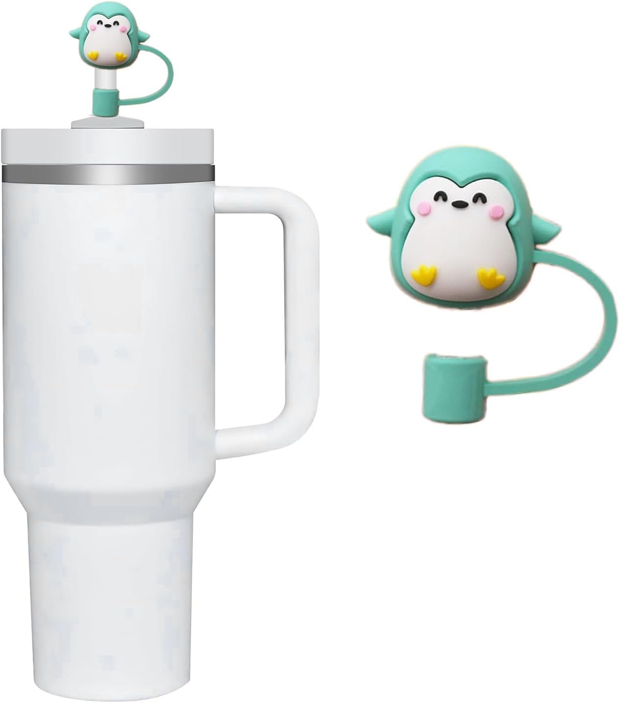 Penguin Straw Cover for Stanley 40&30 Oz Cup, 10mm Silicone Straw Covers Cap for Stanley Cup Accessories, Straw Cap Stopper for Reusable Straws Tip Lids, Cute Straw Topper for Tumblers