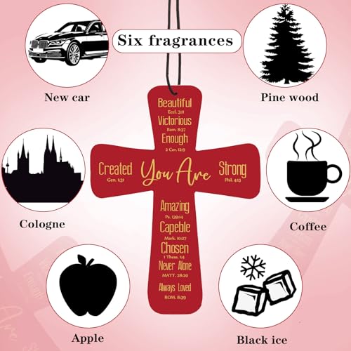 Image of Fumete 24 Pcs Christian Gifts for Women Cross Car Air Fresheners Bulk You Are Air Freshener Religious Fresh Scented Hanging Ornaments Gifts for Women Baptism Church Sunday School