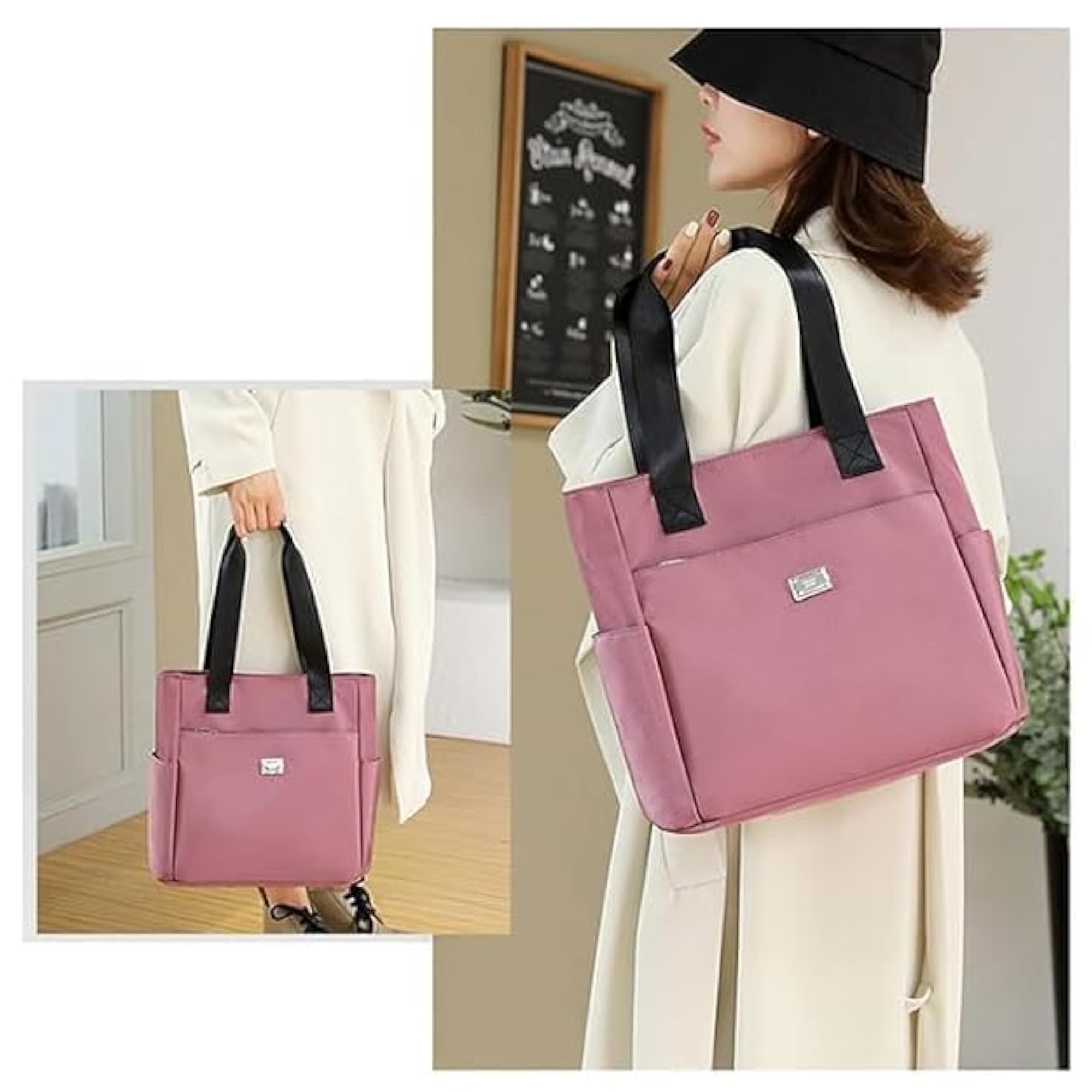 Women's Waterproof Nylon Shoulder Bag, Black