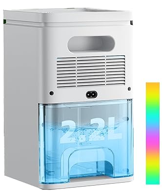 Foto di Deumidificatore Casa Muffa Elettrico 2200ML Anti Muffa Portatile - Ultra Silenzioso,Timer 2-12h,Spegnimento Automatico|LED 7 Colori|Per Bagno,Camera,Armadio (Bianco Air)