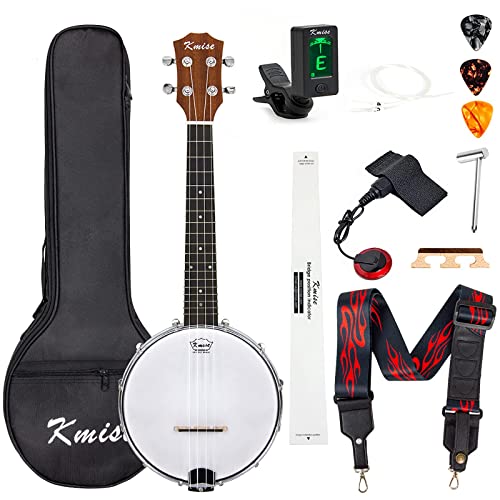 Kmise Concert Size Banjolele, 23” Sapele 4 Strings Portable Mini Banjo Ukulele, With Gig Bag, Tuner, Banjos Strap, Strings, Piezo Pickup, Picks, Ruler, Wrench, Bridge Beginner Kit for Professionals