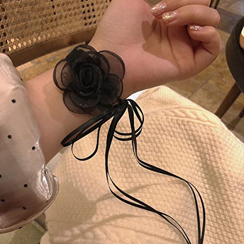 Gigb Pbdk Flower Choker Necklace For Women Girls,Lace Camellia Flower Choker Necklaces Black Rose Choker Necklace Simple Personality Bride Wedding Party Summer Necklaces (Black) #TOP3