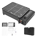 ROGONPDK Tragbare Gasgrillplatte, Camping Gaskocher mit Tragetasche, Tabletop BBQ Gasgrill 42×26×11cm, 2.2KW Campinggrill Gas, BBQ Barbecue Grill, Gaskocher Set, Tischgrill Gas, für Partys