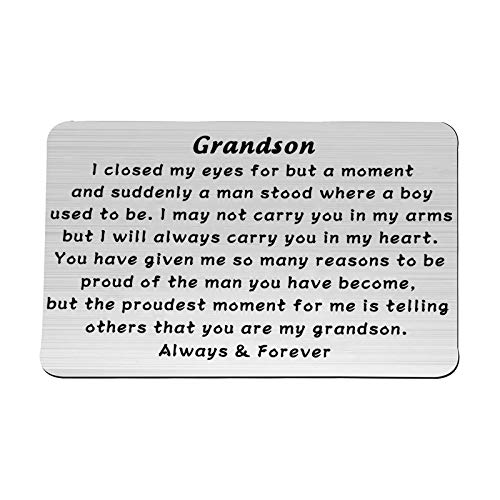 PLITI Grandson Graduation Gifts Grandson Gifts From Grandma Grandpa Grandson Birthday Gifts Grandson Inspirational Engraved Wallet Insert Card For Grandson Deployment Gifts (Grandson wallet insert)