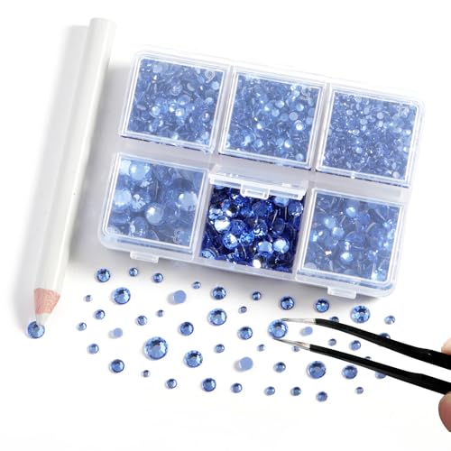 Image of BEADSLAND Hotfix Rhinestones, 4000 PCS Light Blue Rhinestones for Clothes Crafts Mixed 6 Sizes with Wax Pencil and Tweezers Kit, SS6-SS30, Light Sapphire