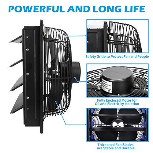 SAILFLO Shutter Exhaust Fan 14 Inch Variable Speed Wall Mounted Heavy Duty Aluminum with Power Cord Kit Speed Controller,Vent Fan for Greenhouses Shop Home Attic Garage Shed Ventilation,Black - Thumbnail 4